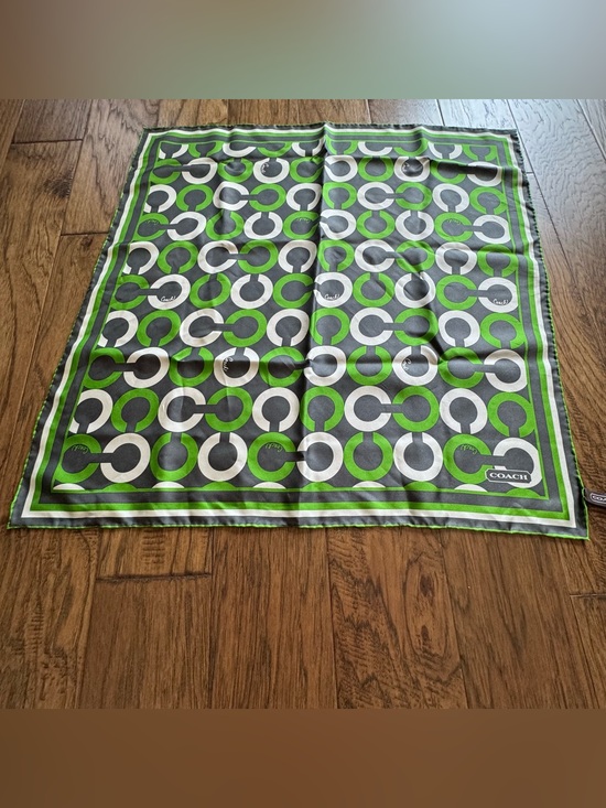 Coach Accessories - COACH Signature Pattern Scarf in Green, Gray & White
